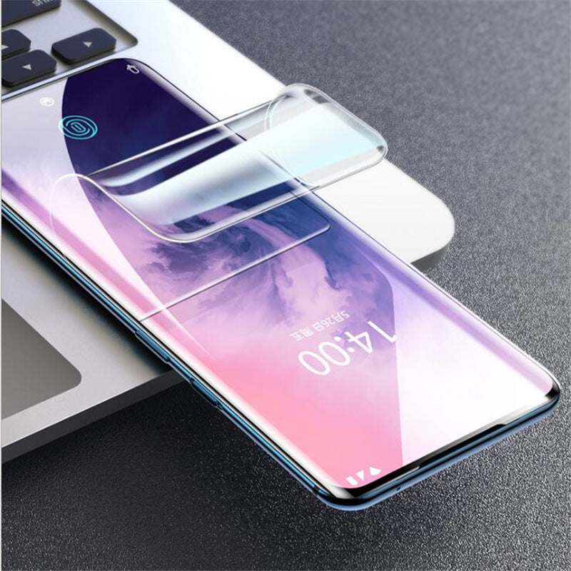 Hydrogel film screen protector applied on Huawei smartphone with curved edges