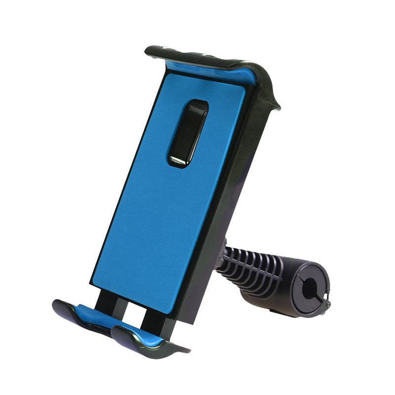 Blue and black adjustable car phone holder with 360-degree rotation and silicone padding for secure grip