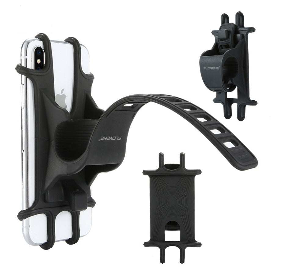 Black flexible silicone bicycle phone holder with buckle pull design for 4-6.3 inch phones