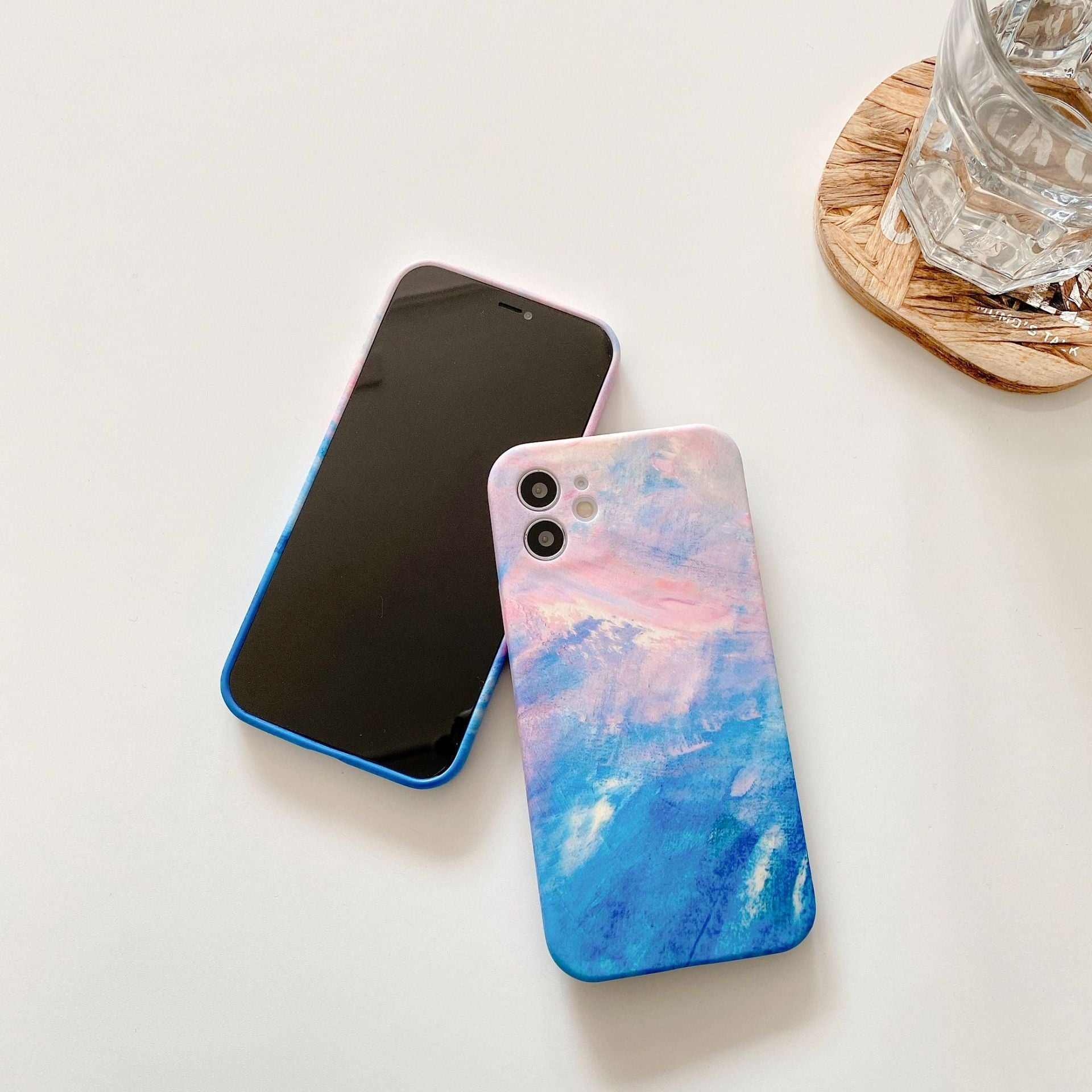 Artistic graffiti style frosted silicone TPU mobile phone case with pink and blue abstract design