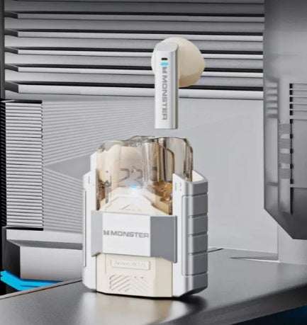 Monster XKT23 Wireless Earbuds with ergonomic design, LED charging case, and ultra-low latency for gaming and high-fidelity sound.