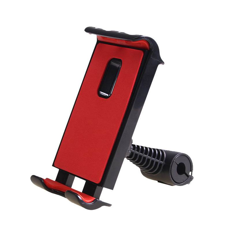 red and black universal car phone holder with adjustable bracket and 360-degree rotation for headrest mounting