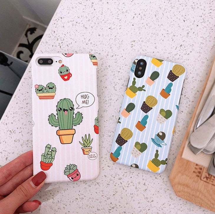 Apple compatible iPhone cactus and succulent themed cartoon hard back phone cases