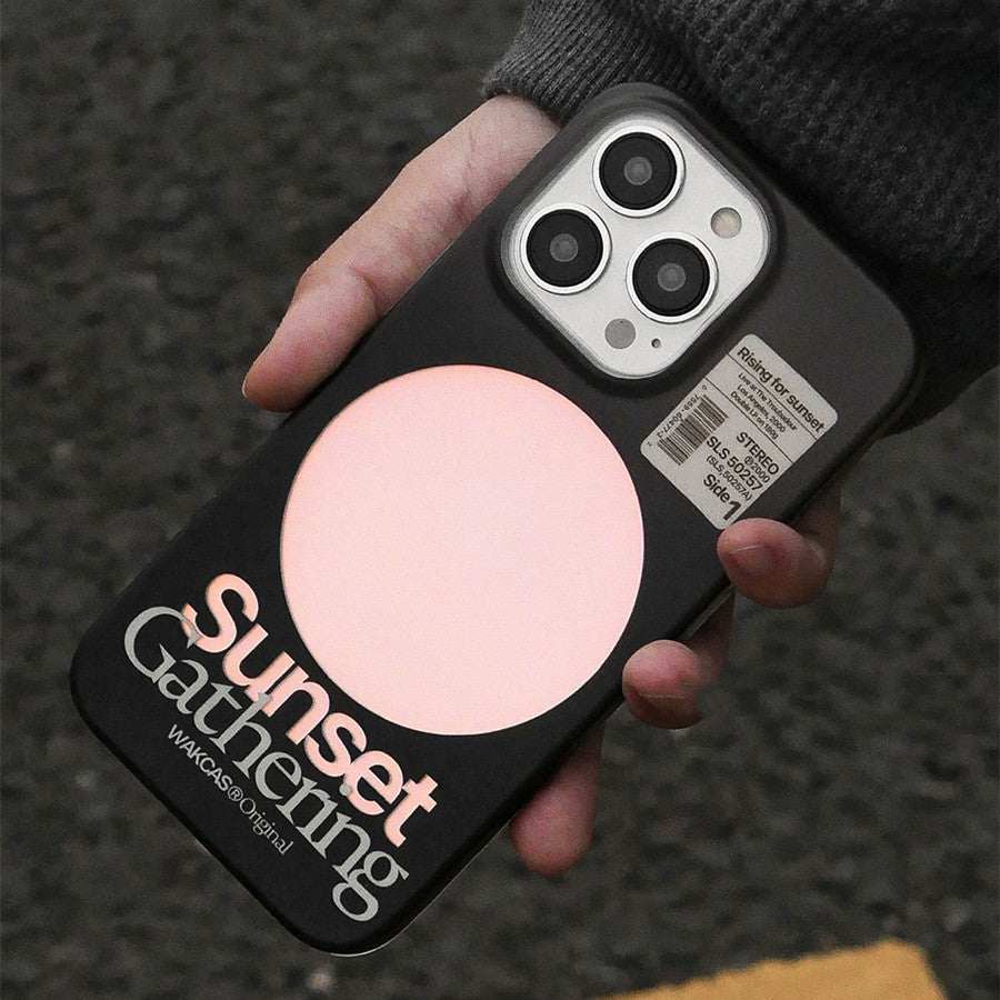 Laser minimalist fashion phone case protector with sunset print and silicone material for iPhone models