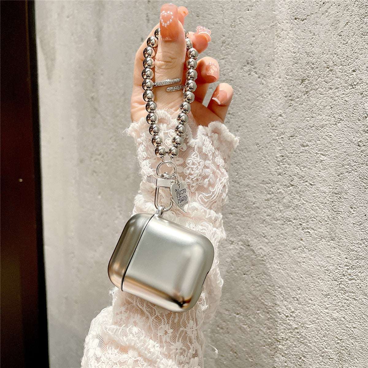 Matte plating TPU protective cover for Apple AirPods with bead chain bracelet accessory